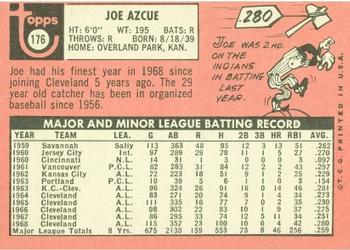 1969 Topps #176 Joe Azcue Back