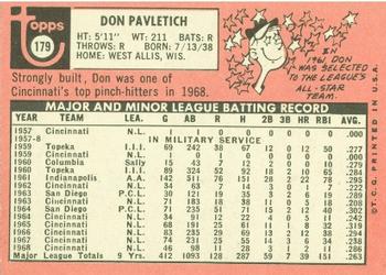 1969 Topps #179 Don Pavletich Back