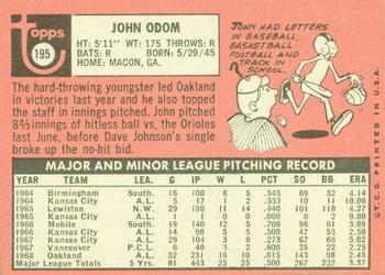 1969 Topps #195 John Odom Back