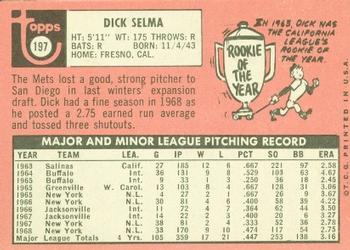 1969 Topps #197 Dick Selma Back