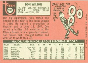 1969 Topps #202 Don Wilson Back