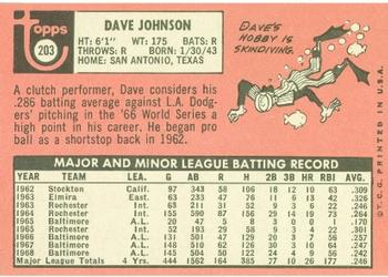 1969 Topps #203 Dave Johnson Back
