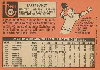 1969 Topps #209 Larry Haney Back
