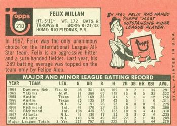 1969 Topps #210 Felix Millan Back