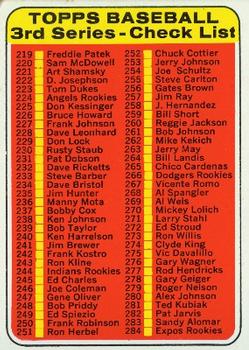1969 Topps #214 3rd Series Check List: 219-327 / Special Autographed Photos Check List Front