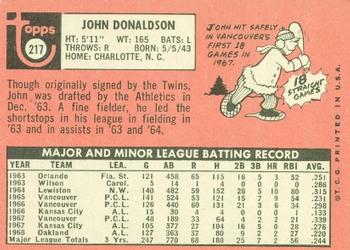 1969 Topps #217 John Donaldson Back