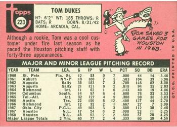 1969 Topps #223 Tom Dukes Back