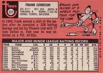 1969 Topps #227 Frank Johnson Back