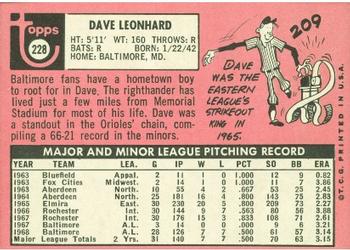 1969 Topps #228 Dave Leonhard Back