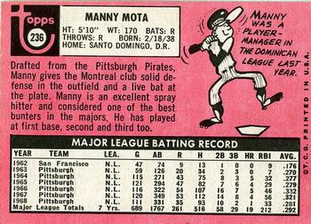 1969 Topps #236 Manny Mota Back