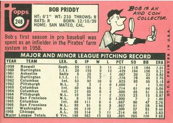 1969 Topps #248 Bob Priddy Back