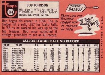 1969 Topps #261 Bob Johnson Back