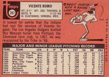 1969 Topps #267 Vicente Romo Back