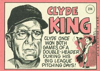 1969 Topps #274 Clyde King Back