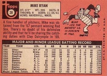 1969 Topps #28 Mike Ryan Back