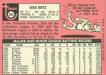 1969 Topps #293 Dick Dietz Back