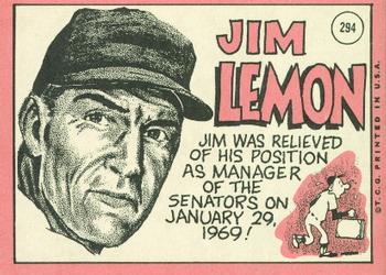 1969 Topps #294 Jim Lemon Back