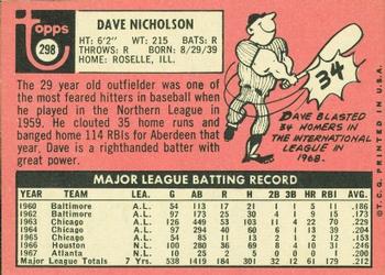 1969 Topps #298 Dave Nicholson Back