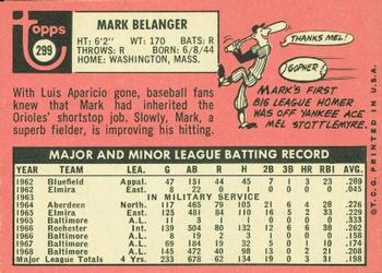 1969 Topps #299 Mark Belanger Back