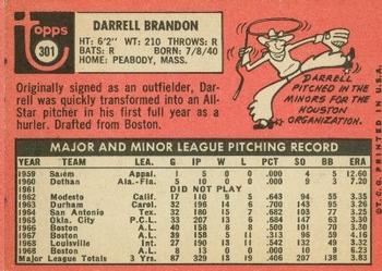 1969 Topps #301 Darrell Brandon Back
