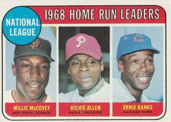 1969 Topps #6 National League 1968 Home Run Leaders (Willie McCovey / Richie Allen / Ernie Banks) Front
