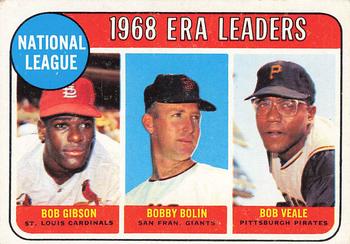 1969 Topps #8 National League 1968 ERA Leaders (Bob Gibson / Bobby Bolin / Bob Veale) Front