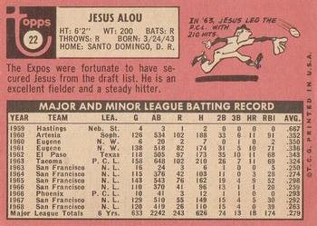1969 Topps #22 Jesus Alou Back