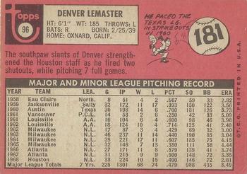 1969 Topps #96 Denver Lemaster Back