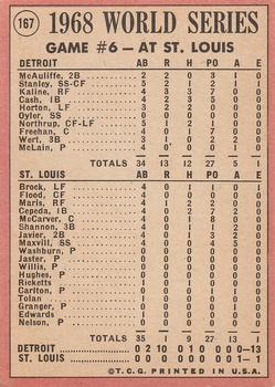 1969 Topps #167 World Series Game #6 - Tiger 10-Run Inning Ties Mark Back