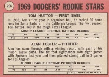 1969 Topps #266 Dodgers 1969 Rookie Stars (Tom Hutton / Alan Foster) Back