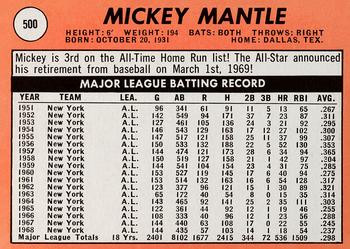 1969 Topps #500 Mickey Mantle Back