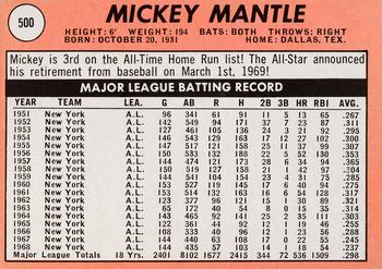 1969 Topps #500 Mickey Mantle Back