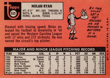 1969 Topps #533 Nolan Ryan Back