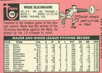 1969 Topps #308 Wade Blasingame Back