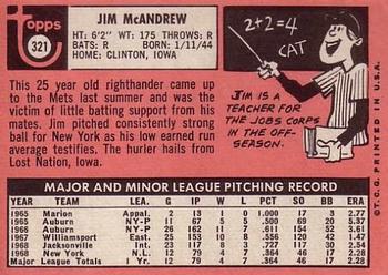 1969 Topps #321 Jim McAndrew Back