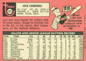 1969 Topps #325 Jose Cardenal Back