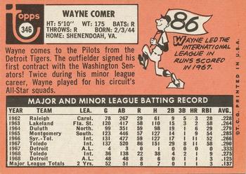1969 Topps #346 Wayne Comer Back