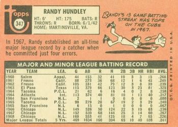 1969 Topps #347 Randy Hundley Back
