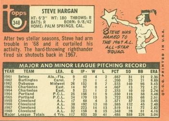 1969 Topps #348 Steve Hargan Back