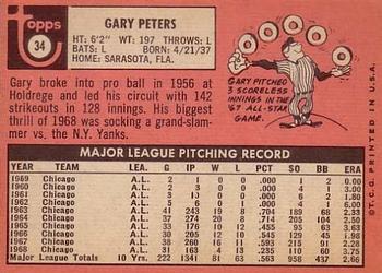 1969 Topps #34 Gary Peters Back