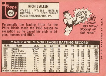 1969 Topps #350 Richie Allen Back