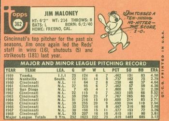 1969 Topps #362 Jim Maloney Back