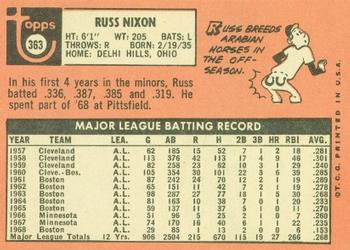 1969 Topps #363 Russ Nixon Back