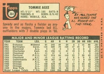 1969 Topps #364 Tommie Agee Back