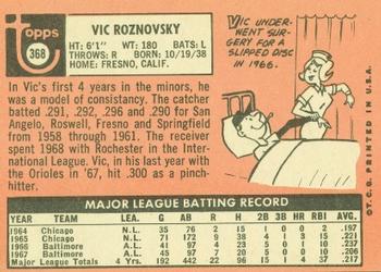 1969 Topps #368 Vic Roznovsky Back