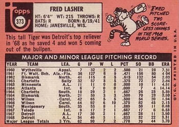 1969 Topps #373 Fred Lasher Back