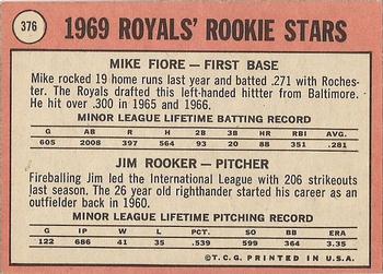 1969 Topps #376 Royals 1969 Rookie Stars (Mike Fiore / Jim Rooker) Back