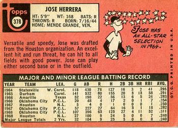 1969 Topps #378 Jose Herrera Back