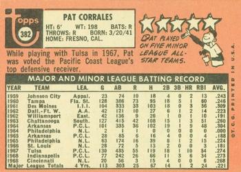1969 Topps #382 Pat Corrales Back