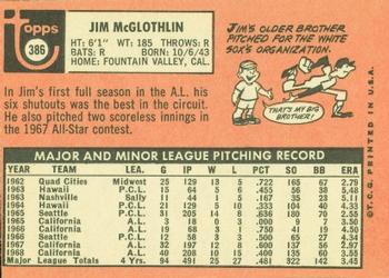 1969 Topps #386 Jim McGlothlin Back